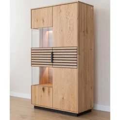 Massivholz Vitrine in Eiche mit Schwarz - Eribella