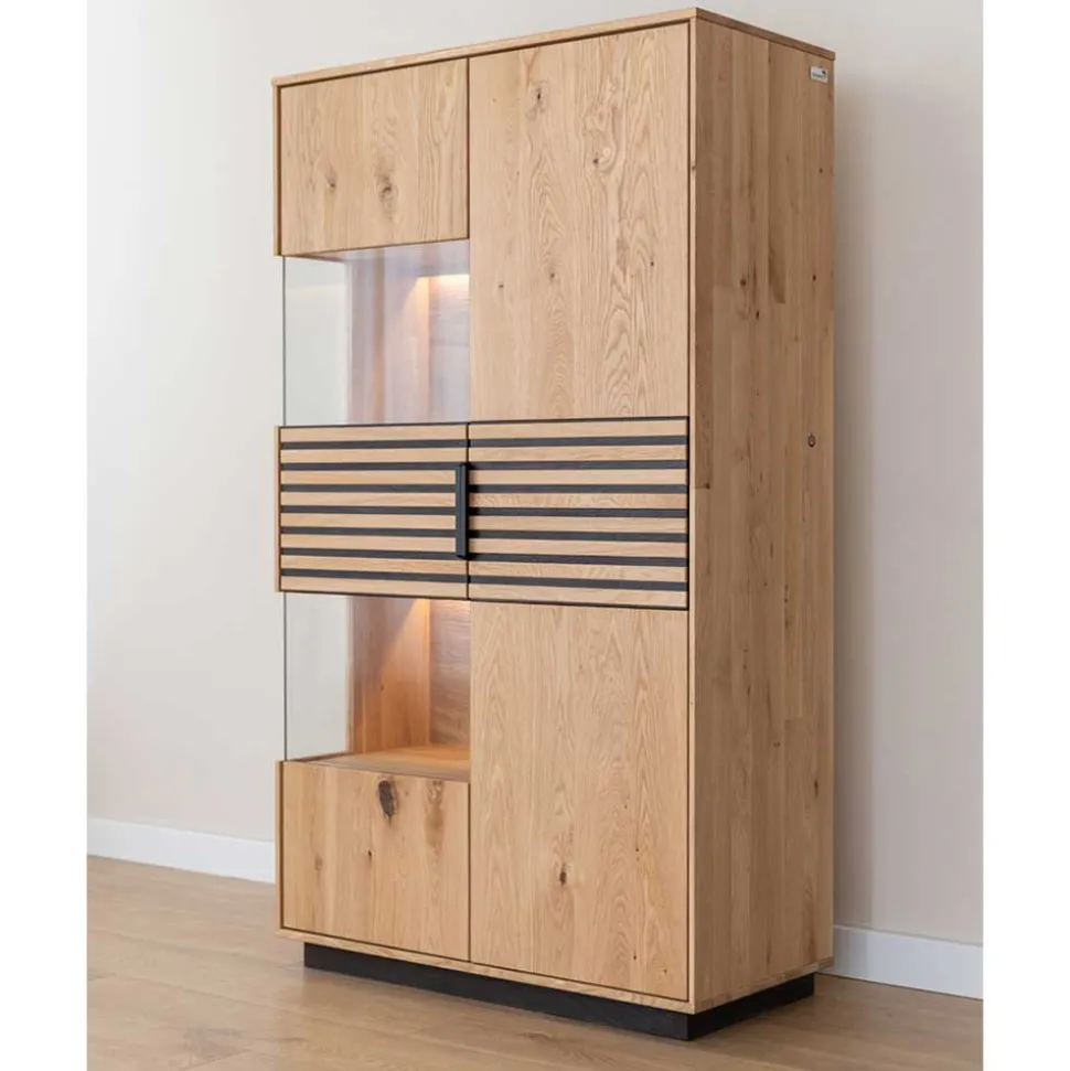 Massivholz Vitrine in Eiche mit Schwarz - Eribella