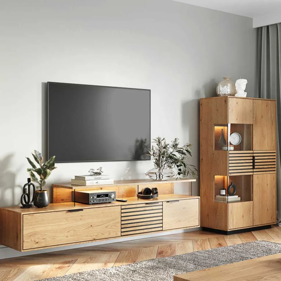 Massivholz Vitrine in Eiche mit Schwarz - Eribella