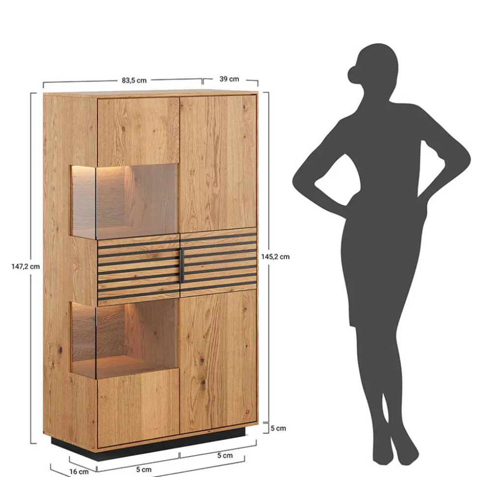 Massivholz Vitrine in Eiche mit Schwarz - Eribella