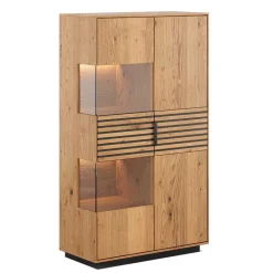 Massivholz Vitrine in Eiche mit Schwarz - Eribella