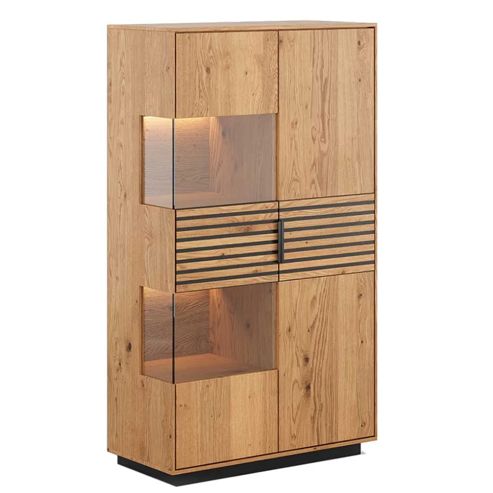 Massivholz Vitrine in Eiche mit Schwarz - Eribella