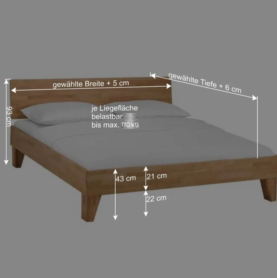 Massivholzbett Tuner z.B. als Doppelbett 180x200cm