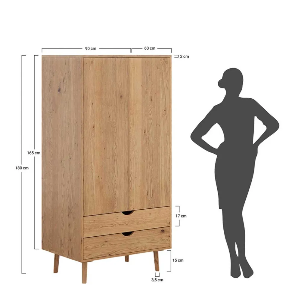 Massivholz-Kleiderschrank mit zwei Schubladen - Fabijola
