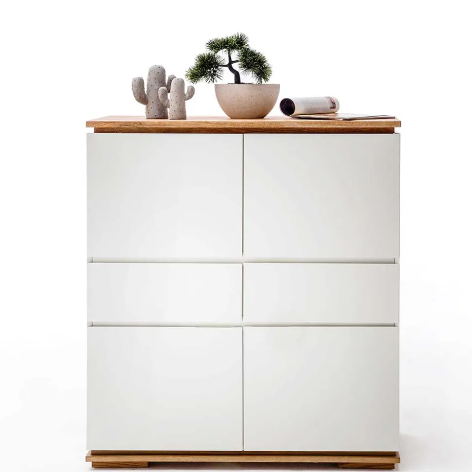 Mattweißes Highboard mit Asteiche massiv - Vangels