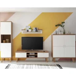Möbel Wohnwand Kombi im Skandi Design - Cablos (vierteilig)