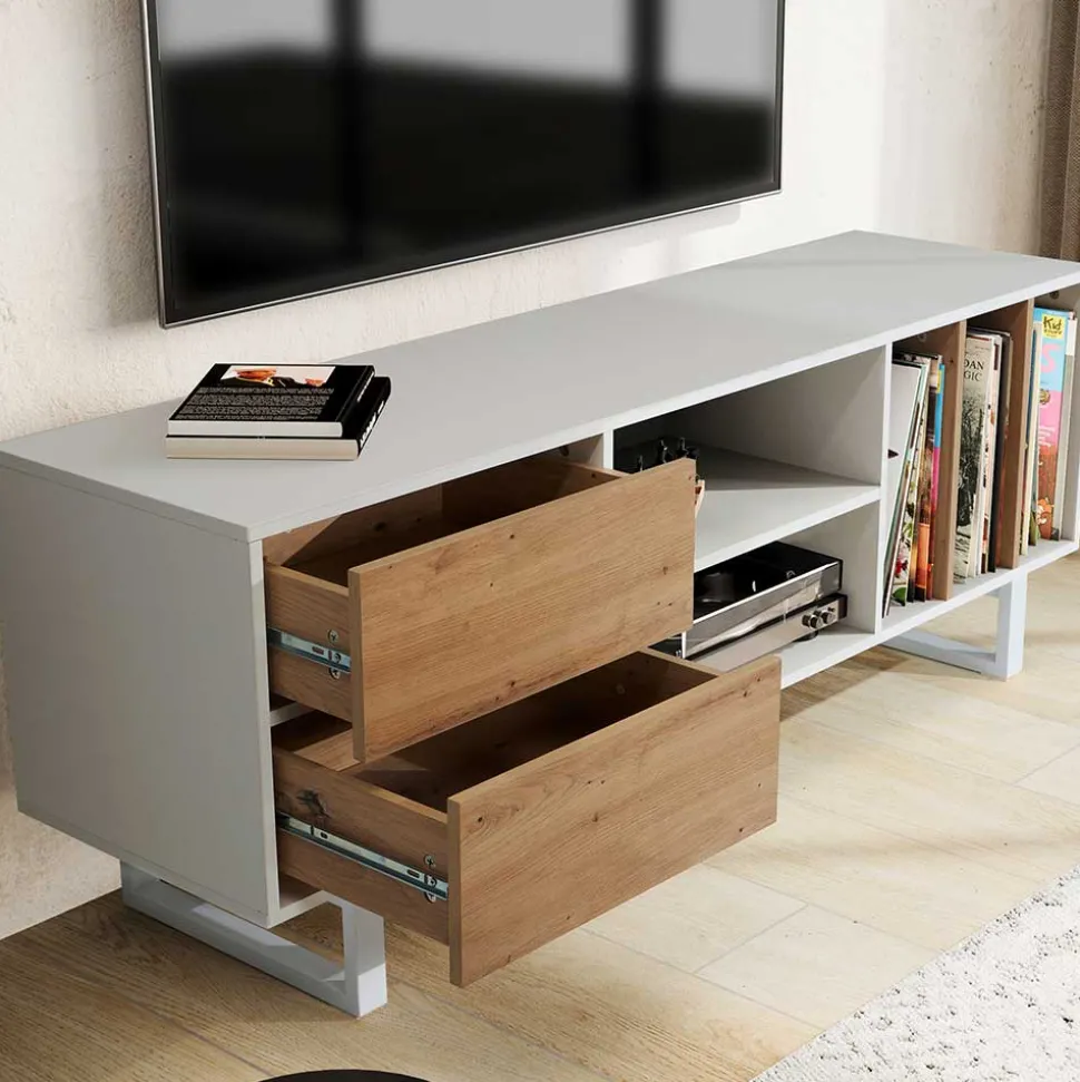 Medien Unterschrank in Weiß & Wildeiche Dekor - Wallis
