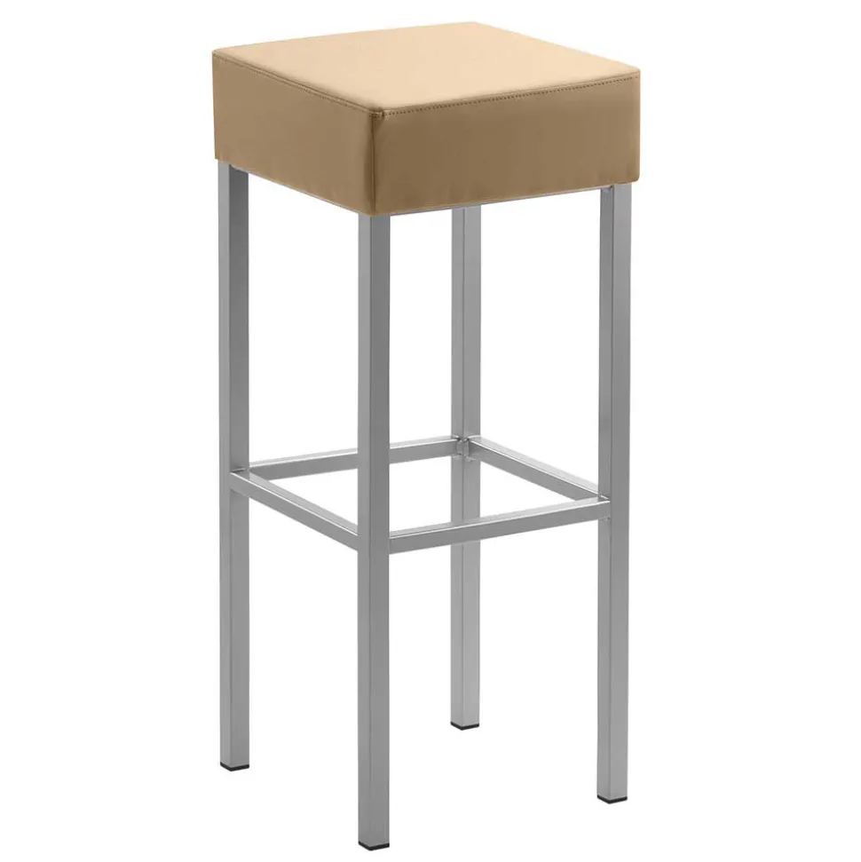 Microfaser Hocker in Beige & Silber - Sognory