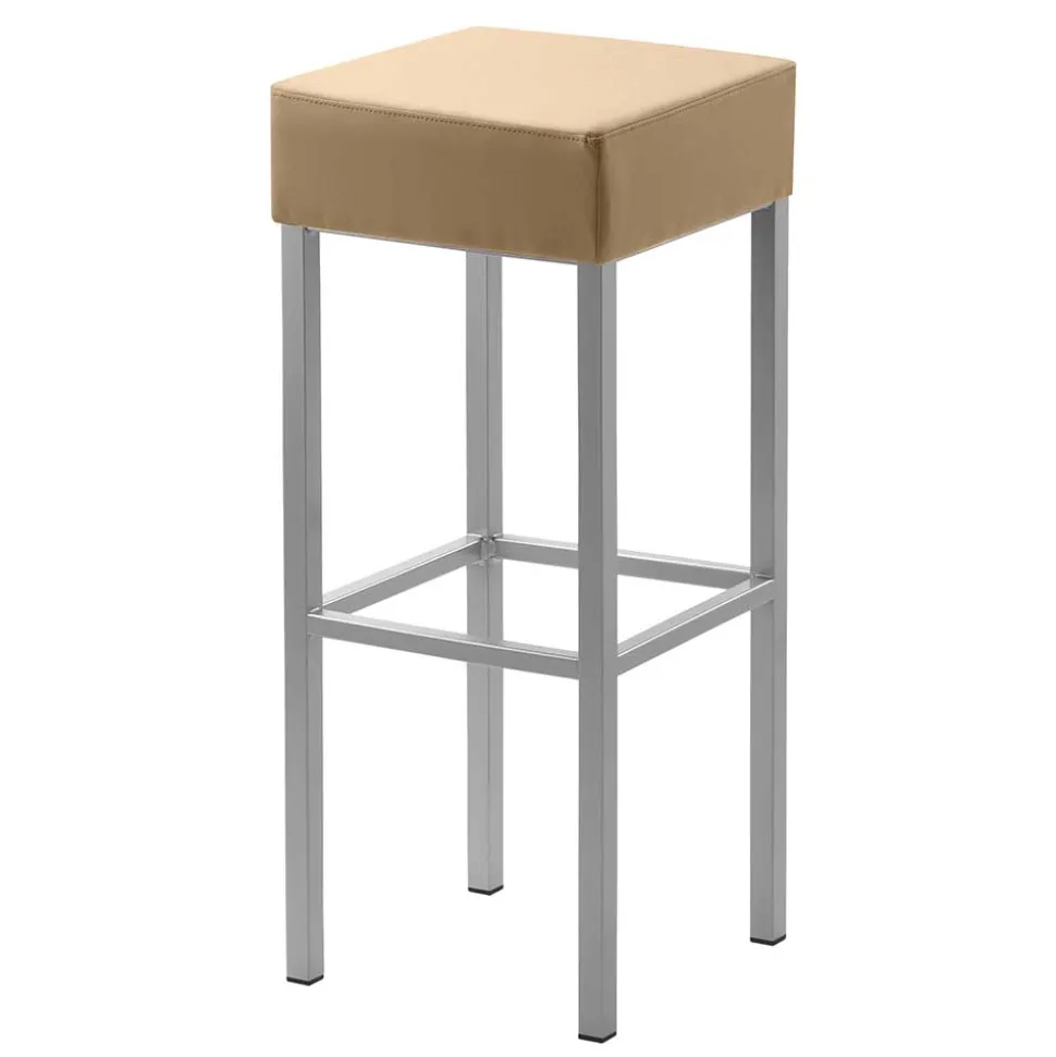 Microfaser Hocker in Beige & Silber - Sognory