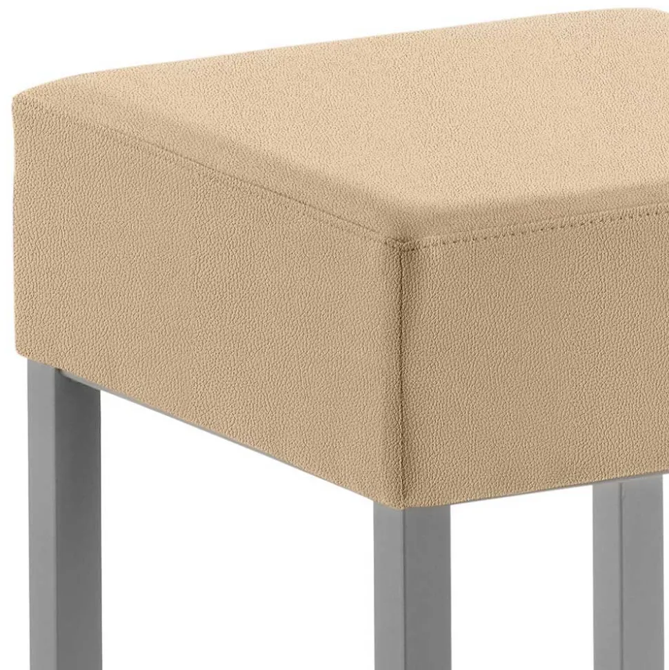 Microfaser Hocker in Beige & Silber - Sognory