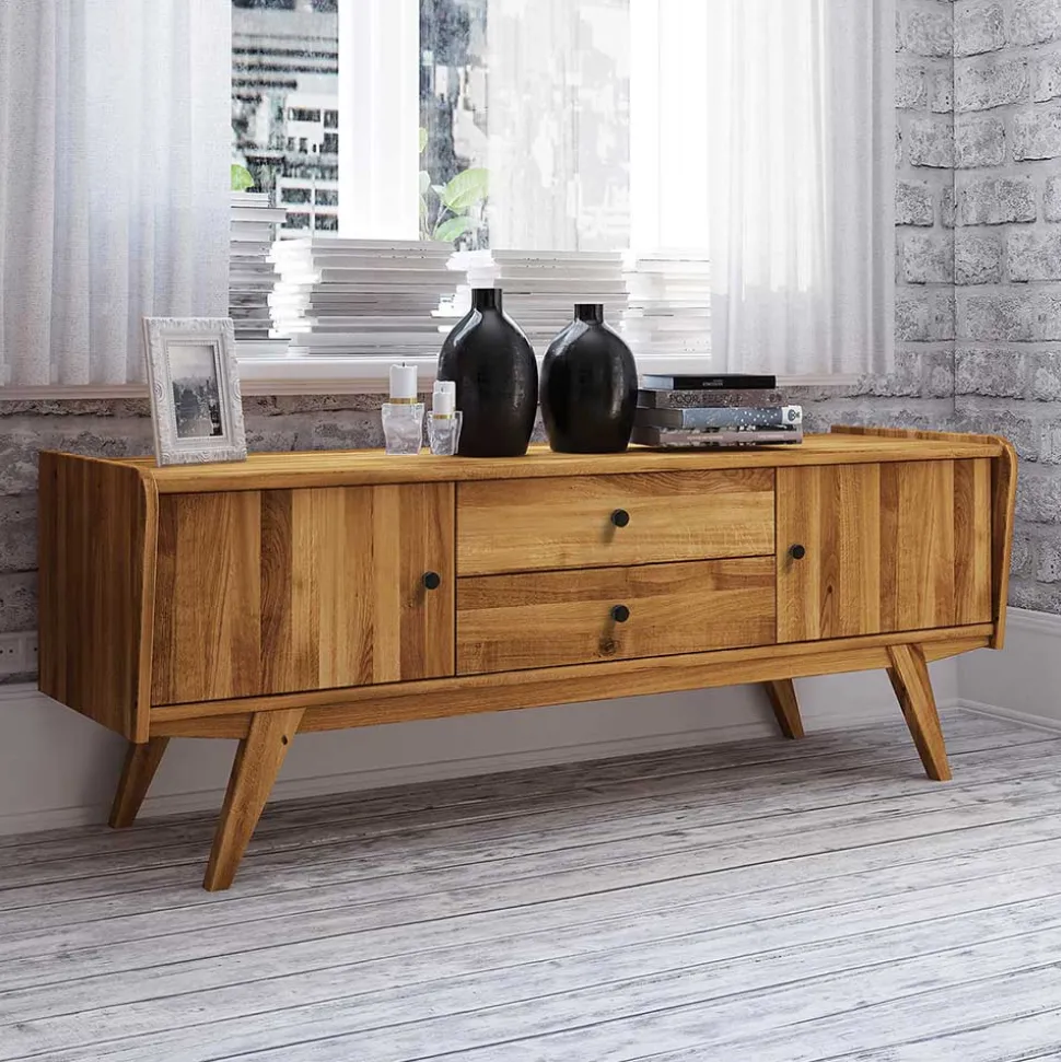 Mid Century Lowboard aus Wildeiche Massivholz - Hardus