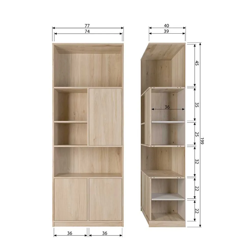 Minimalistische Wohnwand in Eiche - Ewana (sechsteilig)