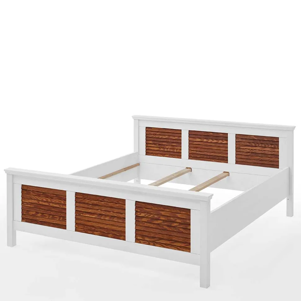 Modern Country Bett in Weiß mit Bernstein - Chako