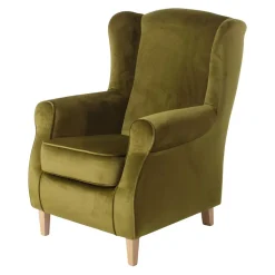 Modern Country Sessel in Oliv Grün Samtvelours - Davork