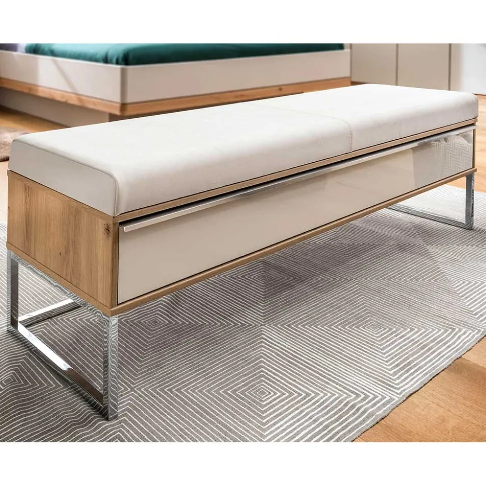 Moderne Schlafzimmerbank mit Kunstleder Beige - Crascanu