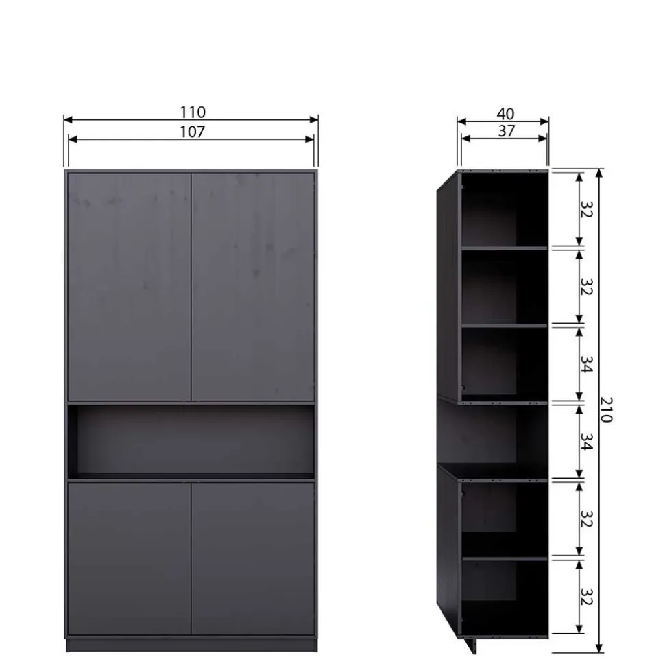 Moderne Schrankwand in Schwarz - Niwidus (fünfteilig)