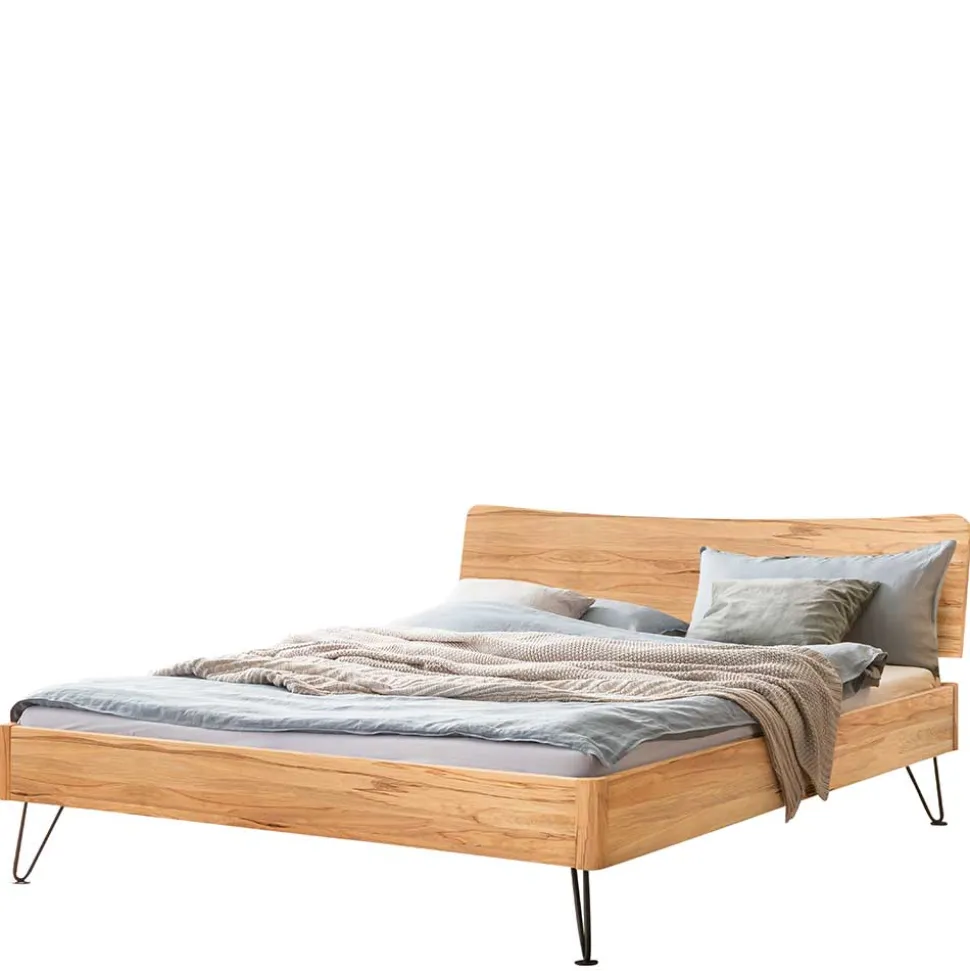 Modernes Bett aus Wildbuche und Metall - Sunil