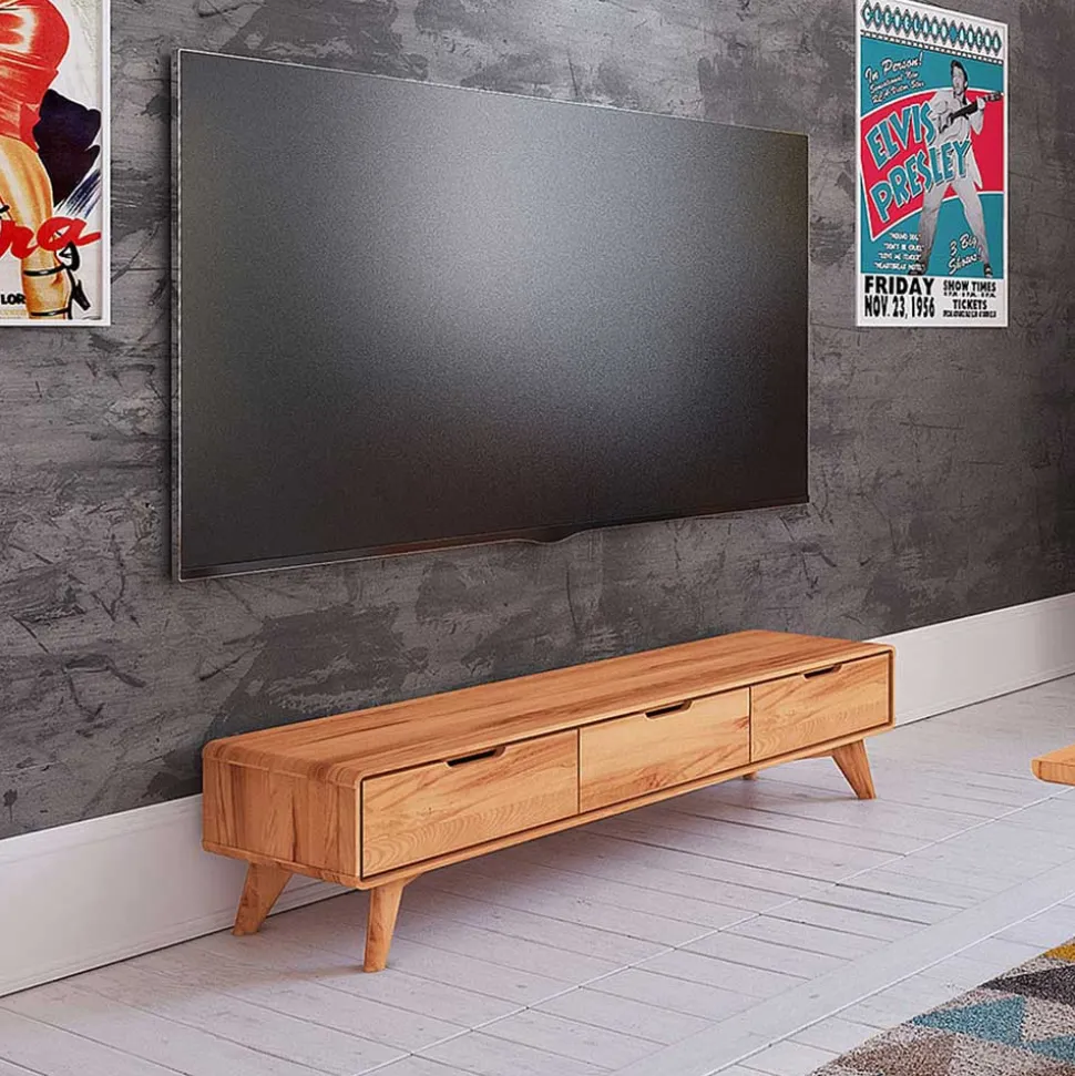 Naturholz TV Element mit 3 Schubladen - Junola
