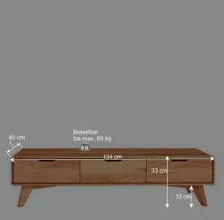Naturholz TV Element mit 3 Schubladen - Junola
