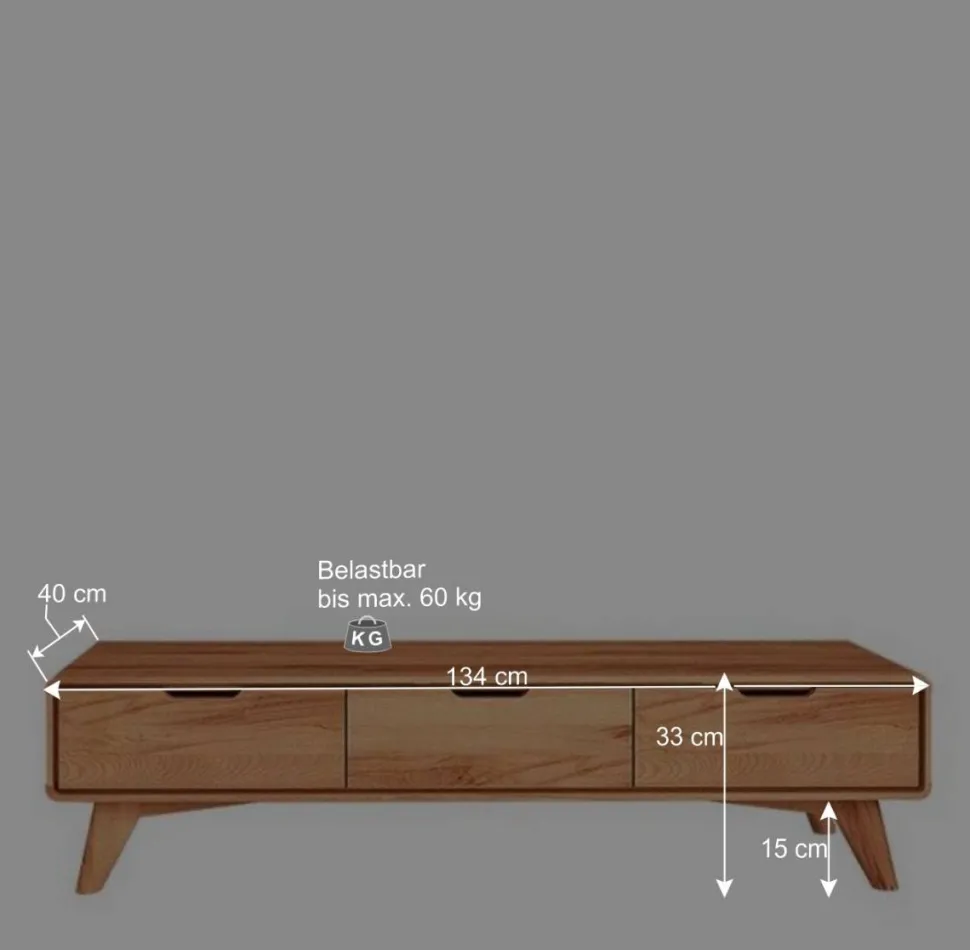 Naturholz TV Element mit 3 Schubladen - Junola