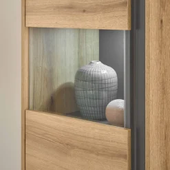 Niedrige Vitrine in Wildeiche Optik und Anthrazit - Colomania