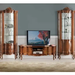 Nussbaum Furnier Wohnwand Barock Dentro 325cm breit (dreiteilig)
