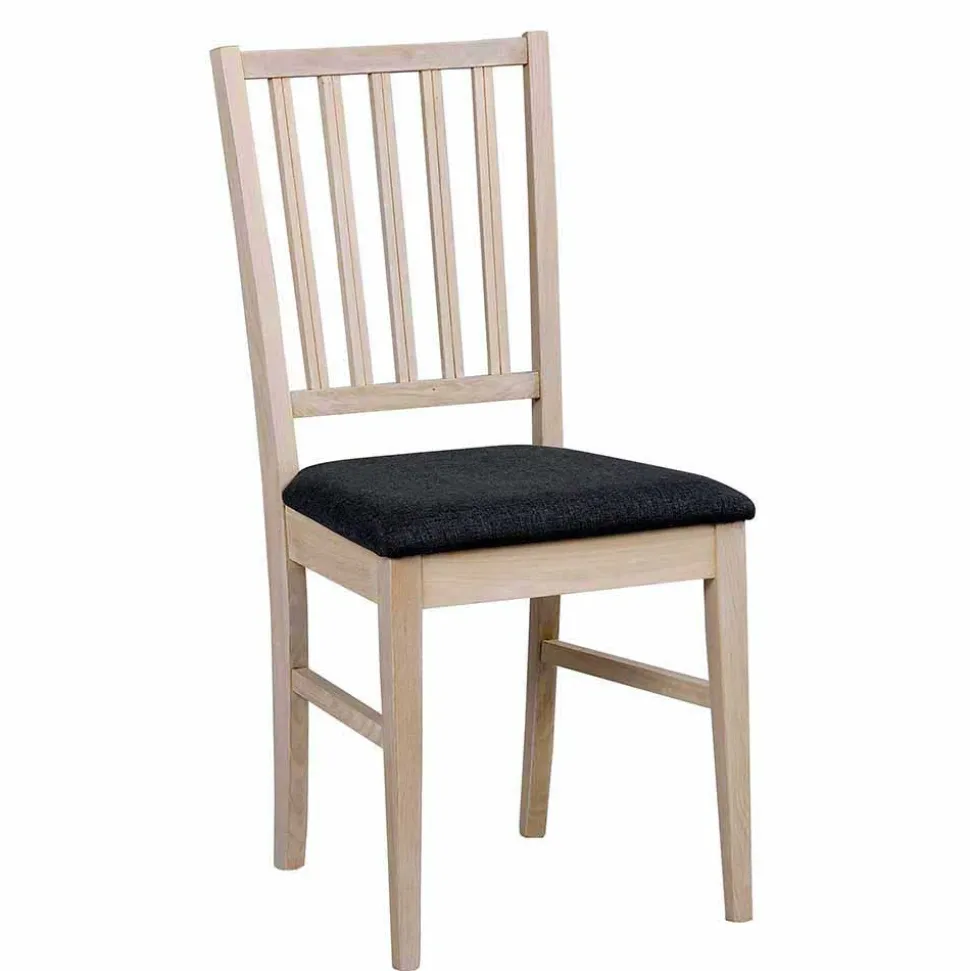 Ovaler Esstisch Eiche White Wash & 4 Stühle Pessoa mit Webstoff Grau (fünfteilig)