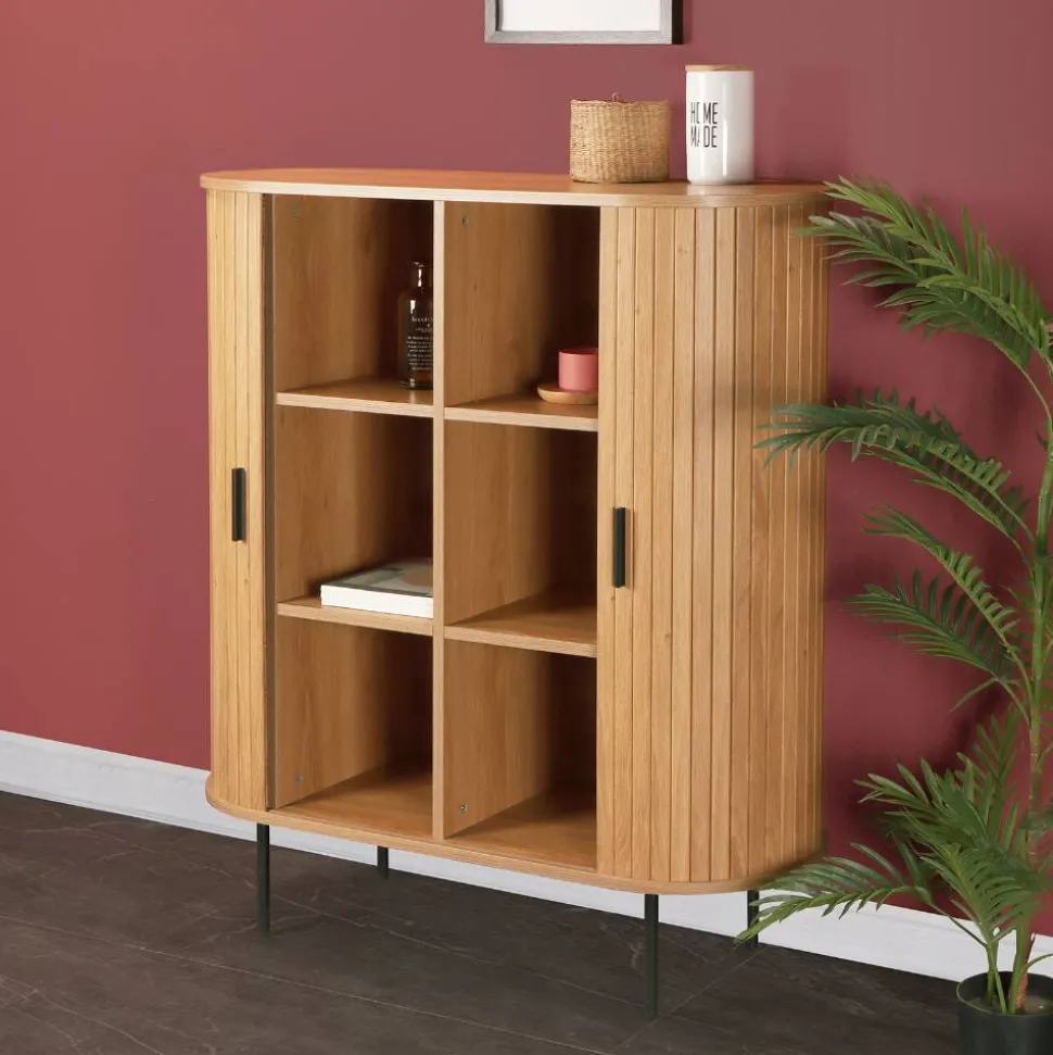 Ovales Skandi-Highboard mit Schiebetüren - Barnetta