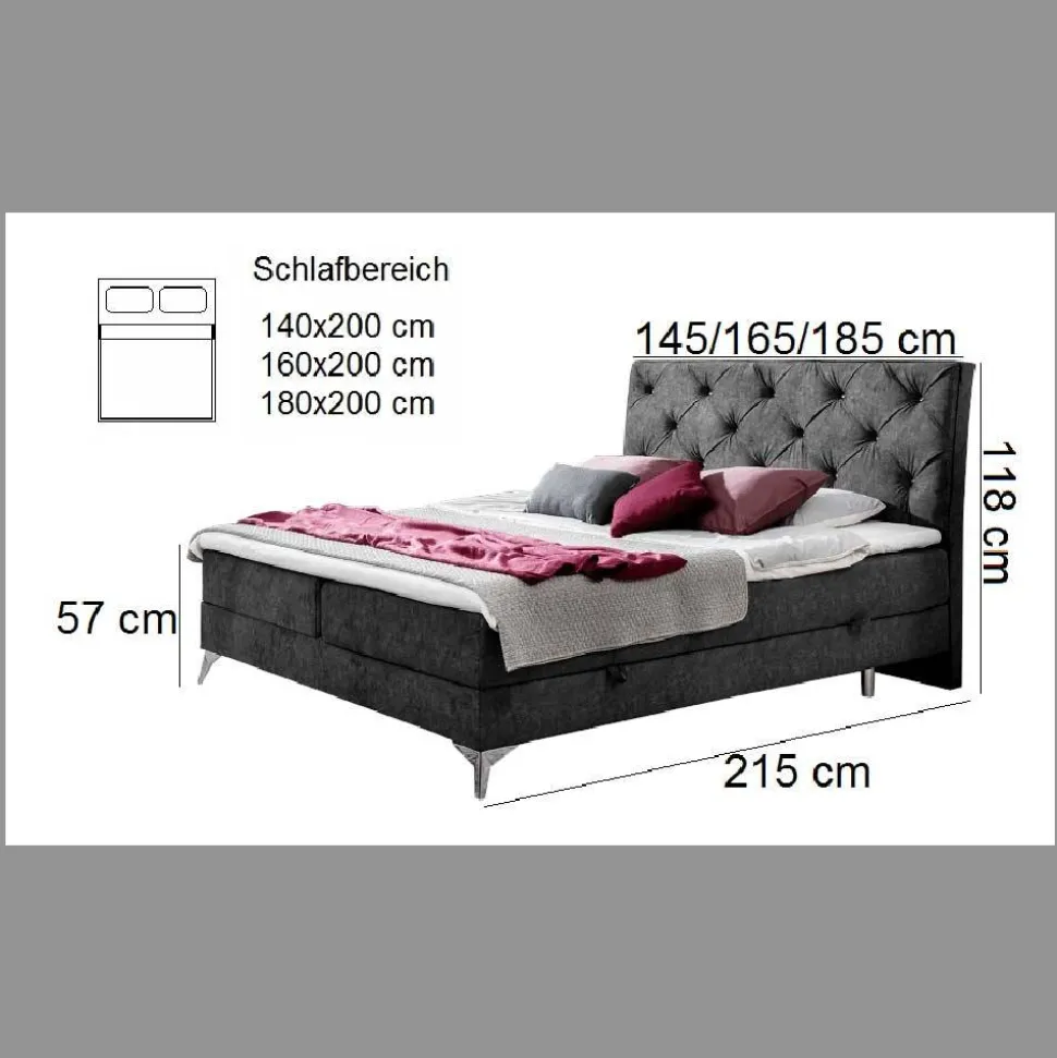 Polsterbett mit Stauraumboxen in Dunkelgrau - Horizonte