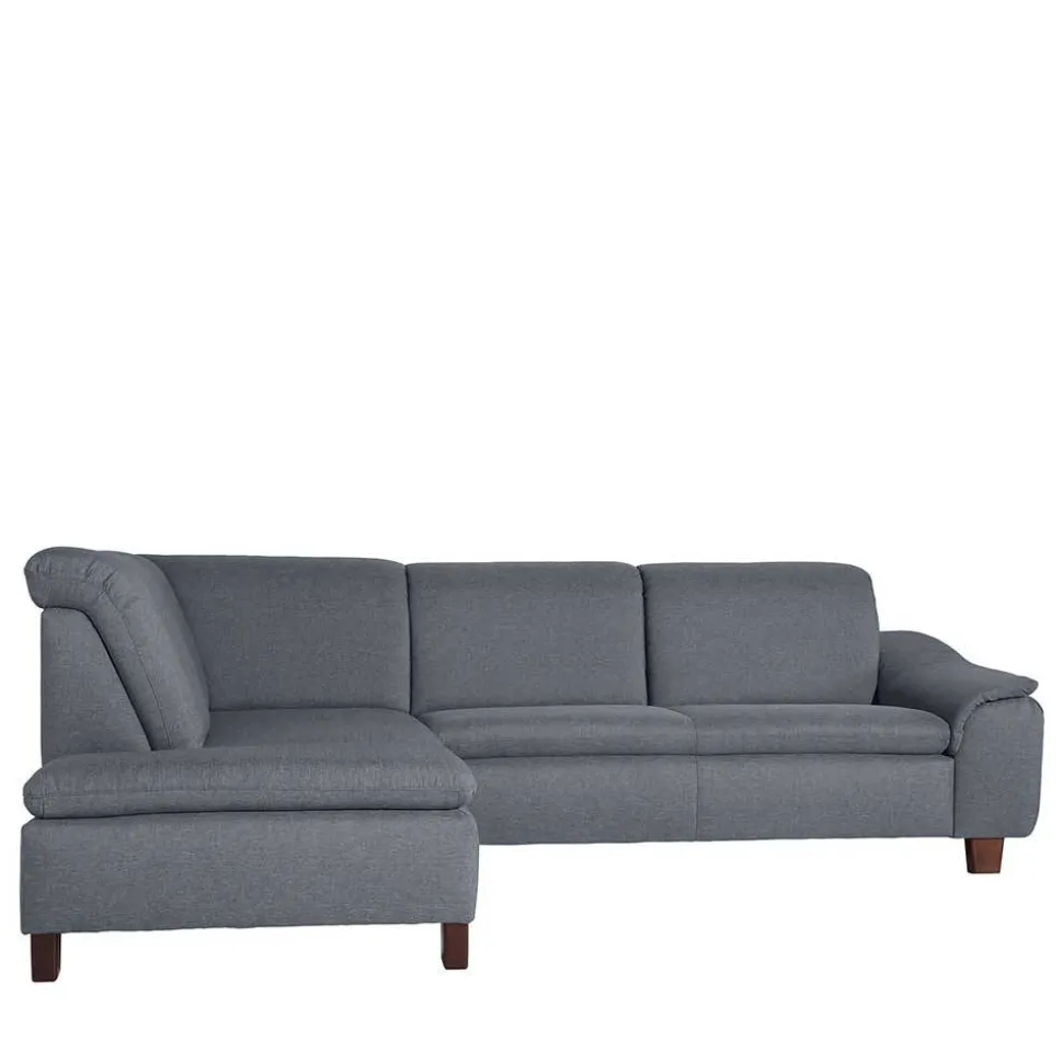 Polsterecke in Jeansblau mit Nussbaum - Ilea