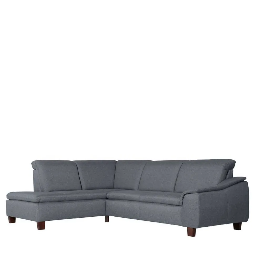 Polsterecke in Jeansblau mit Nussbaum - Ilea