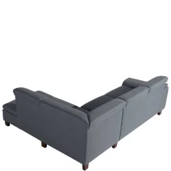 Polsterecke in Jeansblau mit Nussbaum - Ilea