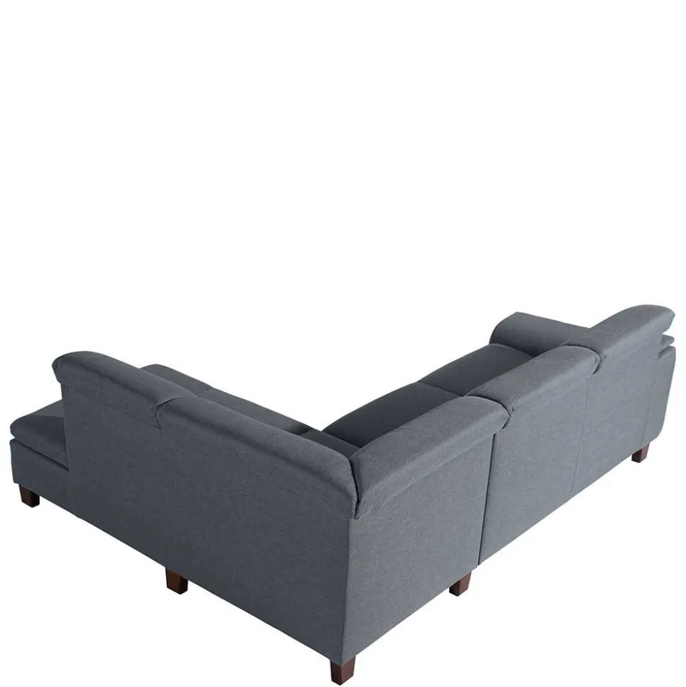 Polsterecke in Jeansblau mit Nussbaum - Ilea