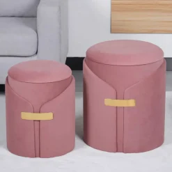 Polsterhocker Duo in Altrosa Samt - Akinasa (zweiteilig)