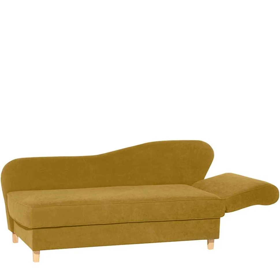 Recamiere in Gelb Velours mit Buche - Lachea