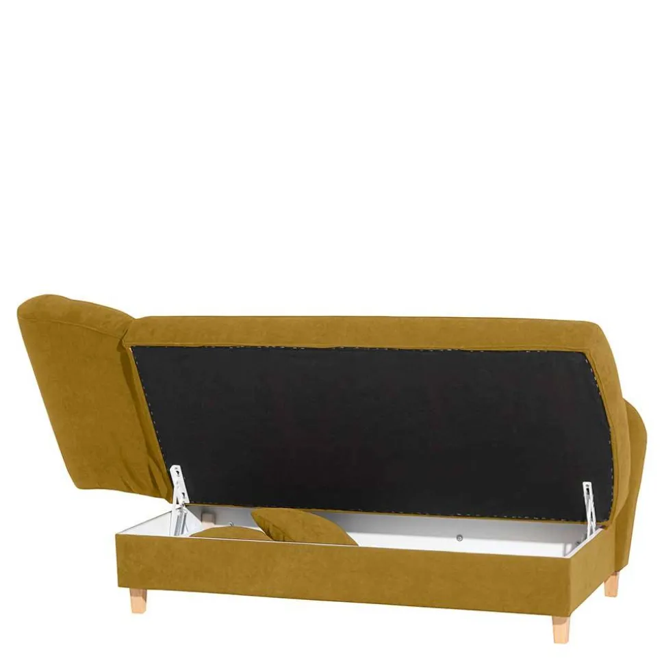Recamiere in Gelb Velours mit Buche - Lachea