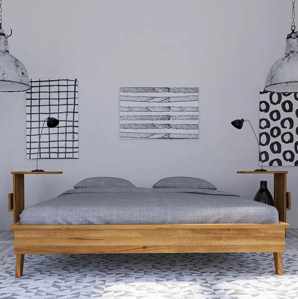 Retro Design Bettanlage aus Wildeiche - Hardus