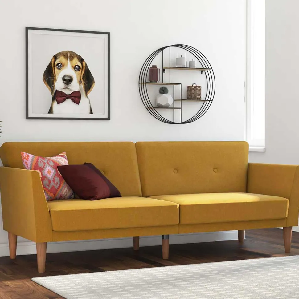 Retro Klappcouch in Senfgelb und Natur - Fiby