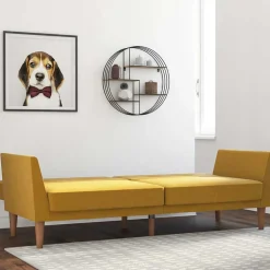 Retro Klappcouch in Senfgelb und Natur - Fiby