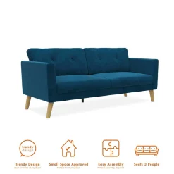 Retro Look Samtsofa in Blau - Vletko