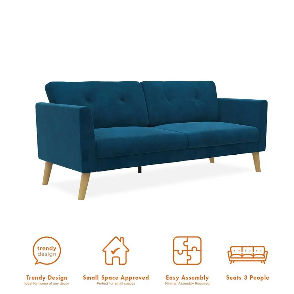 Retro Look Samtsofa in Blau - Vletko