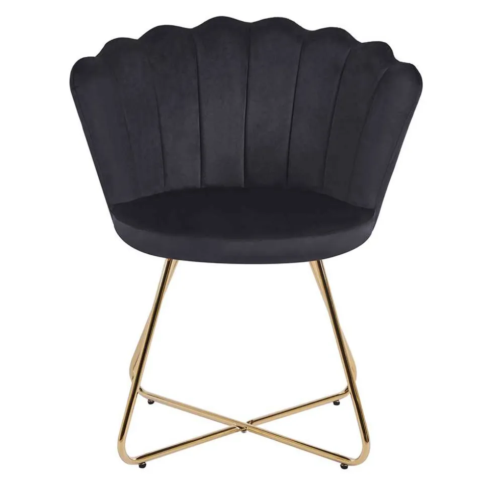 Retro Muschelstühle in Schwarz Samt - Rubins (2er Set)