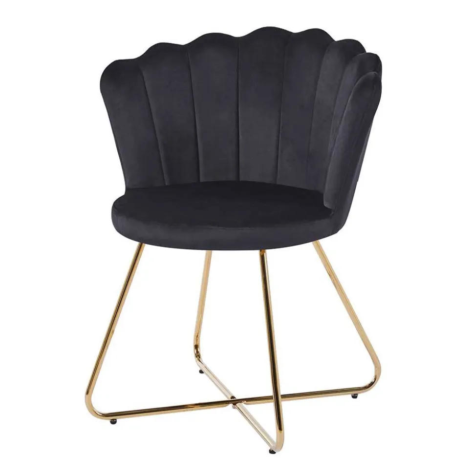 Retro Muschelstühle in Schwarz Samt - Rubins (2er Set)