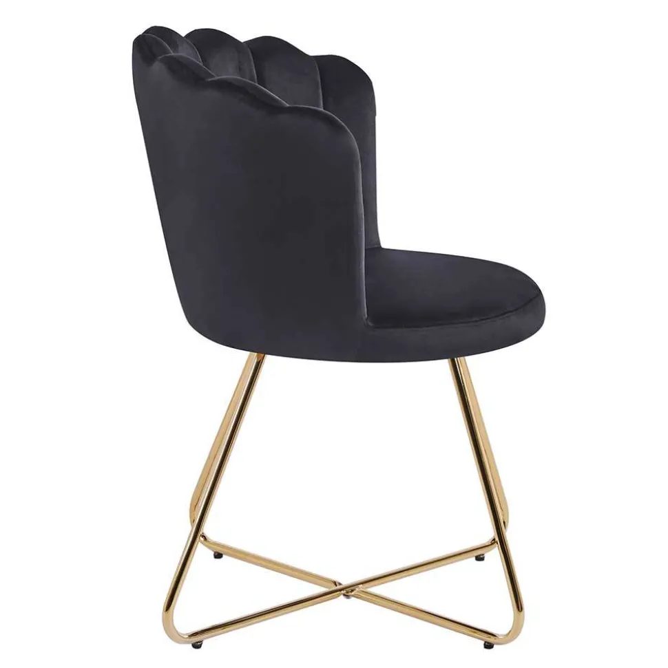 Retro Muschelstühle in Schwarz Samt - Rubins (2er Set)