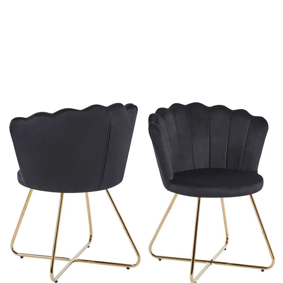 Retro Muschelstühle in Schwarz Samt - Rubins (2er Set)