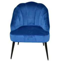 Retro Sessel in Blau Samt & Schwarz - Didesco