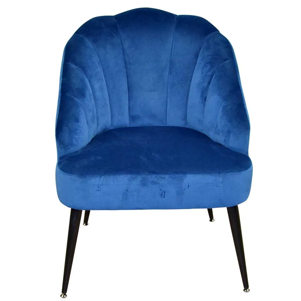 Retro Sessel in Blau Samt & Schwarz - Didesco