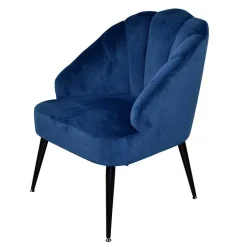 Retro Sessel in Blau Samt & Schwarz - Didesco