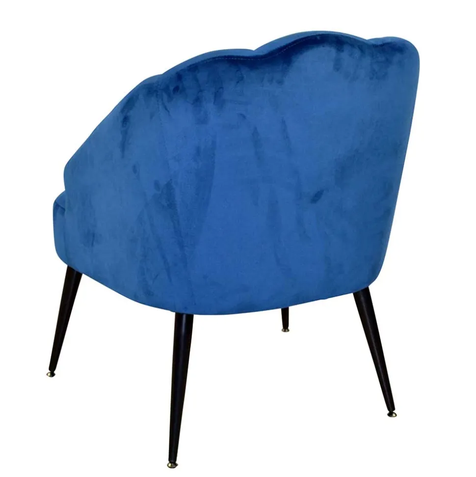 Retro Sessel in Blau Samt & Schwarz - Didesco
