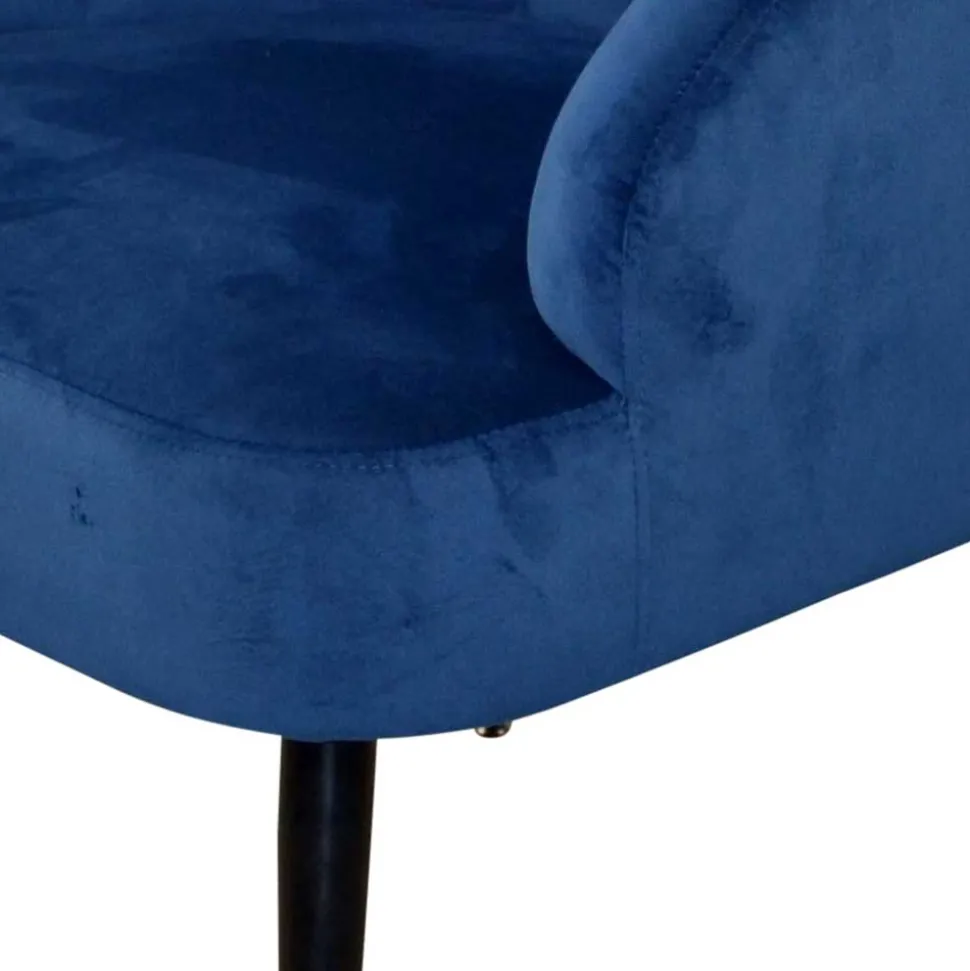 Retro Sessel in Blau Samt & Schwarz - Didesco